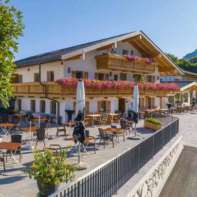 Hotel Hanauerlehen Terrasse Schönau am Koenigssee Berchtesgaden Urlaub in Bayern am Königssee | © Hotel Hanauerlehen